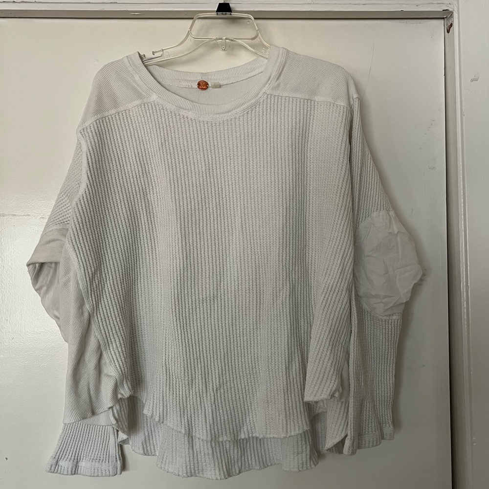 FP One Blake Thermal Oversized Scoop Neck Cotton Shirt Coconut Milk | Size M - Picture 4 of 7